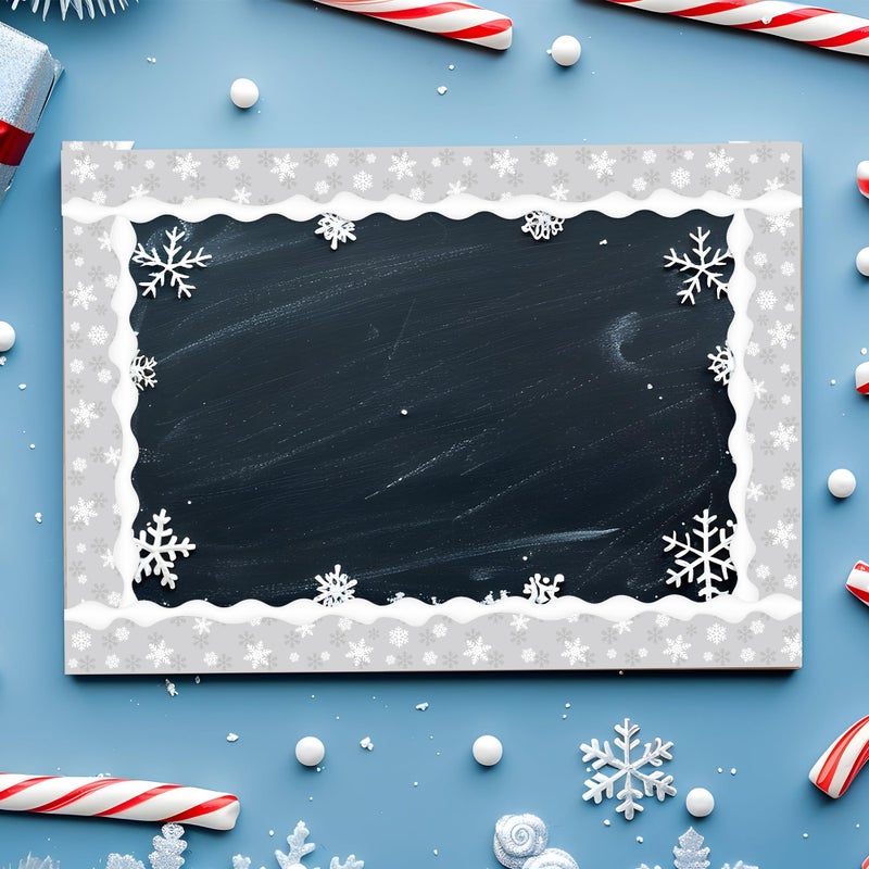 BeYumi Winter Snowflake Border Trim - 65ft Winter Christmas Gray Snowflake Scalloped Rolled Border Trim Xmas Snowflakes Themed Bulletin Board Borders School Classroom Office Chalkboard Party Decor - Image 3